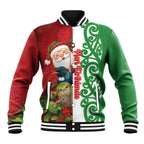 Meri Kirihimete New Zealand Personalised Baseball Jacket Cute Santa NZ Animals and Pohutukawa