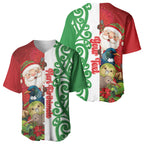 Meri Kirihimete New Zealand Personalised Baseball Jersey Cute Santa NZ Animals and Pohutukawa