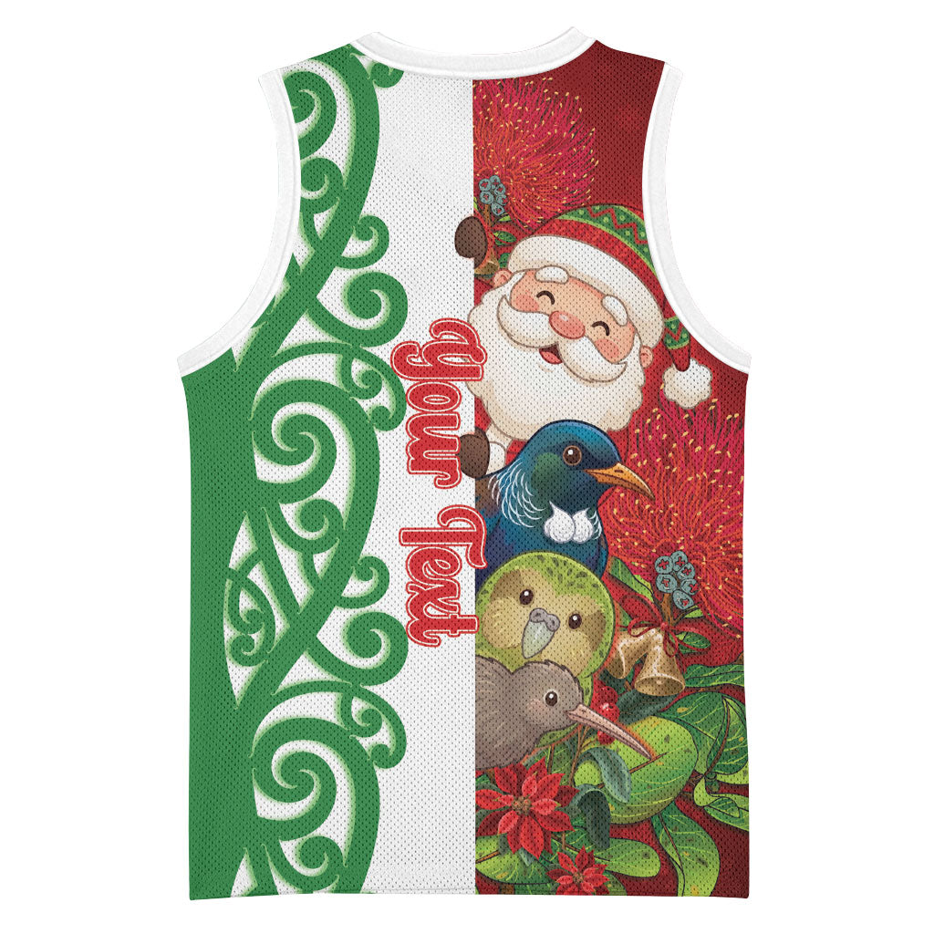Meri Kirihimete New Zealand Personalised Basketball Jersey Cute Santa NZ Animals and Pohutukawa