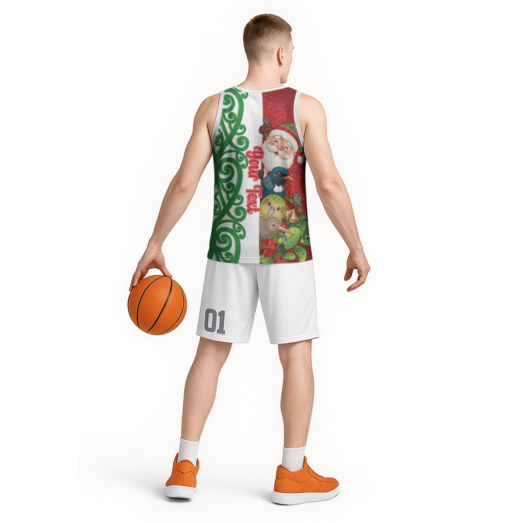 Meri Kirihimete New Zealand Personalised Basketball Jersey Cute Santa NZ Animals and Pohutukawa