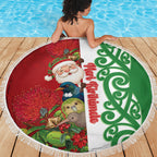 Meri Kirihimete New Zealand Beach Blanket Cute Santa NZ Animals and Pohutukawa