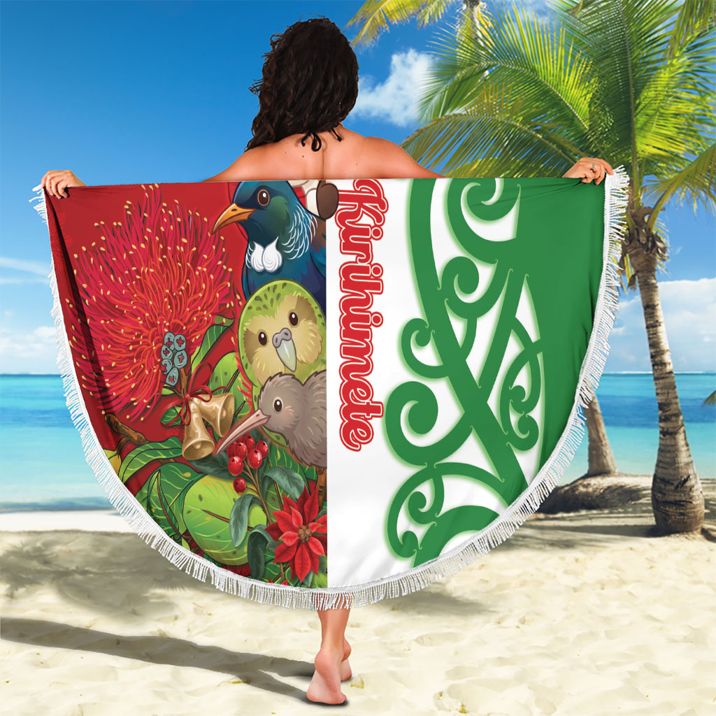 Meri Kirihimete New Zealand Beach Blanket Cute Santa NZ Animals and Pohutukawa