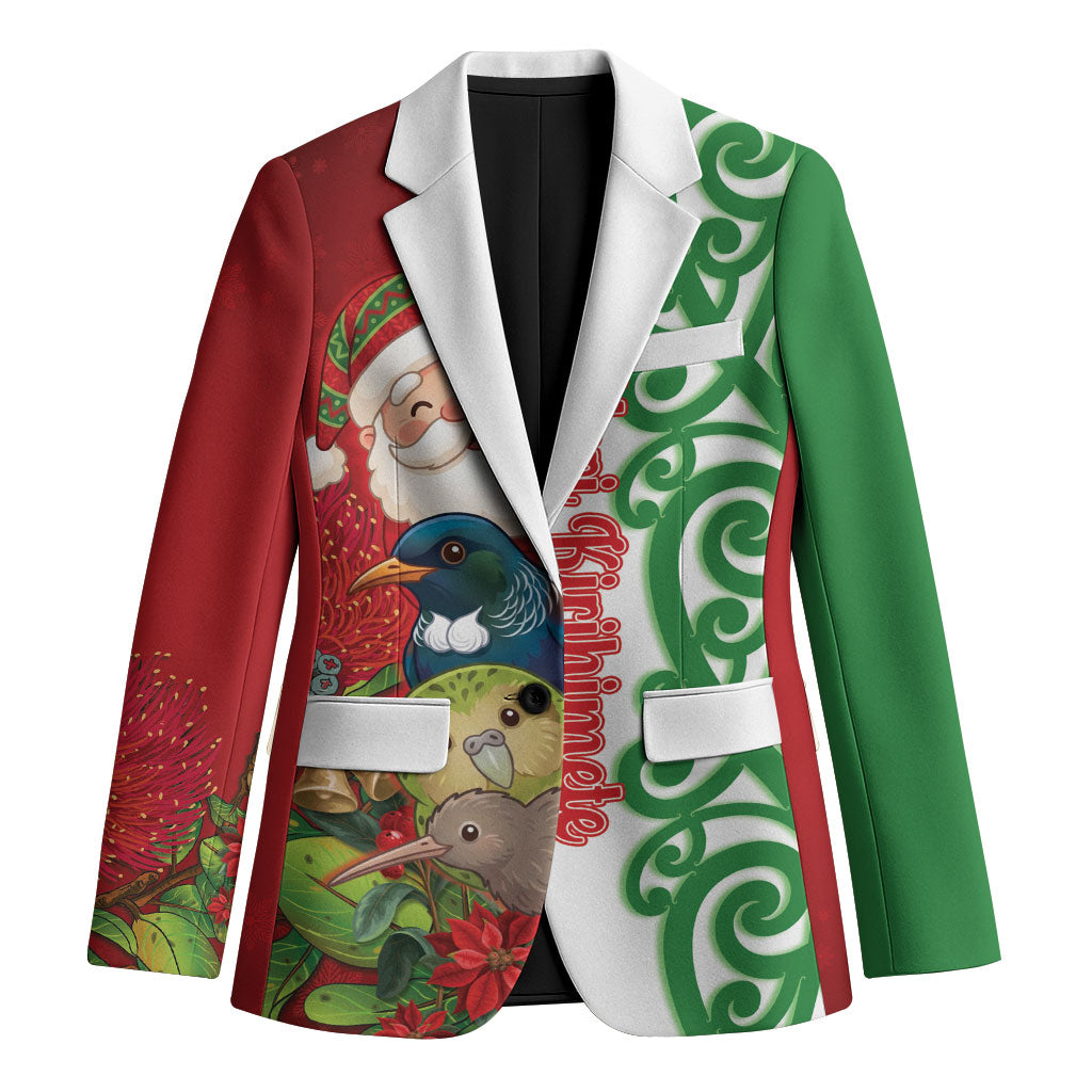 Meri Kirihimete New Zealand Personalised Blazer Cute Santa NZ Animals and Pohutukawa