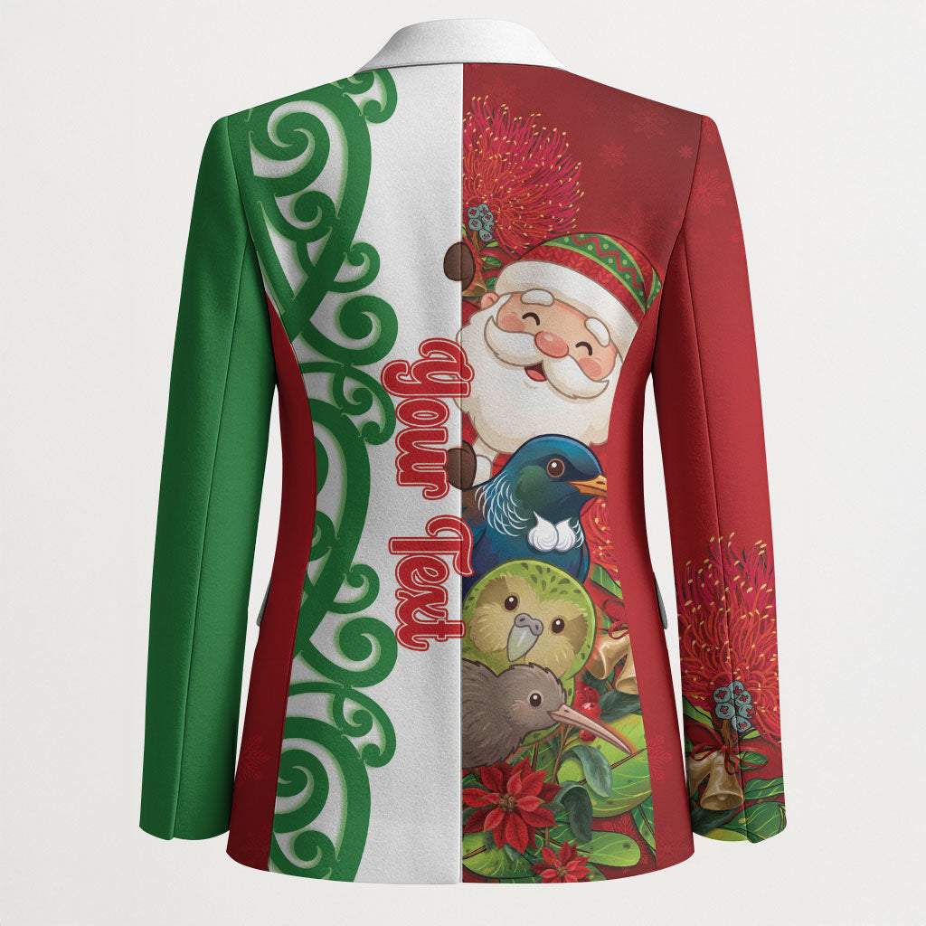 Meri Kirihimete New Zealand Personalised Blazer Cute Santa NZ Animals and Pohutukawa