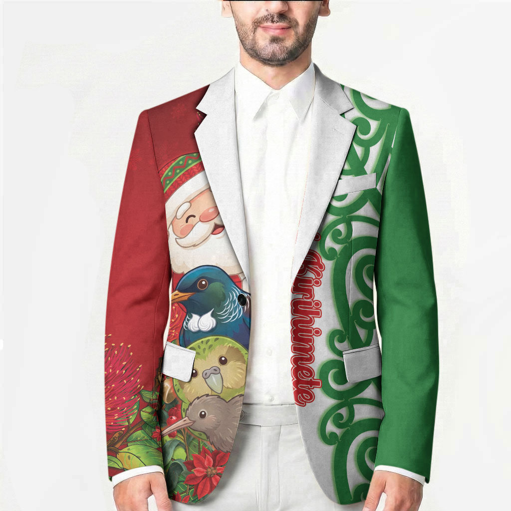 Meri Kirihimete New Zealand Personalised Blazer Cute Santa NZ Animals and Pohutukawa