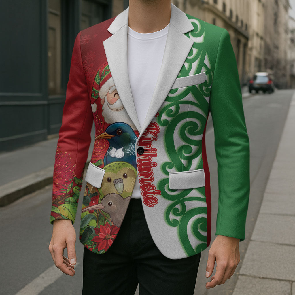 Meri Kirihimete New Zealand Personalised Blazer Cute Santa NZ Animals and Pohutukawa