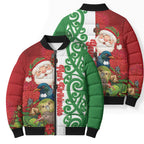 Meri Kirihimete New Zealand Personalised Bomber Puffer Jacket Cute Santa NZ Animals and Pohutukawa