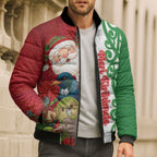 Meri Kirihimete New Zealand Personalised Bomber Puffer Jacket Cute Santa NZ Animals and Pohutukawa