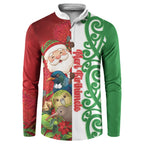 Meri Kirihimete New Zealand Personalised Button Sweatshirt Cute Santa NZ Animals and Pohutukawa