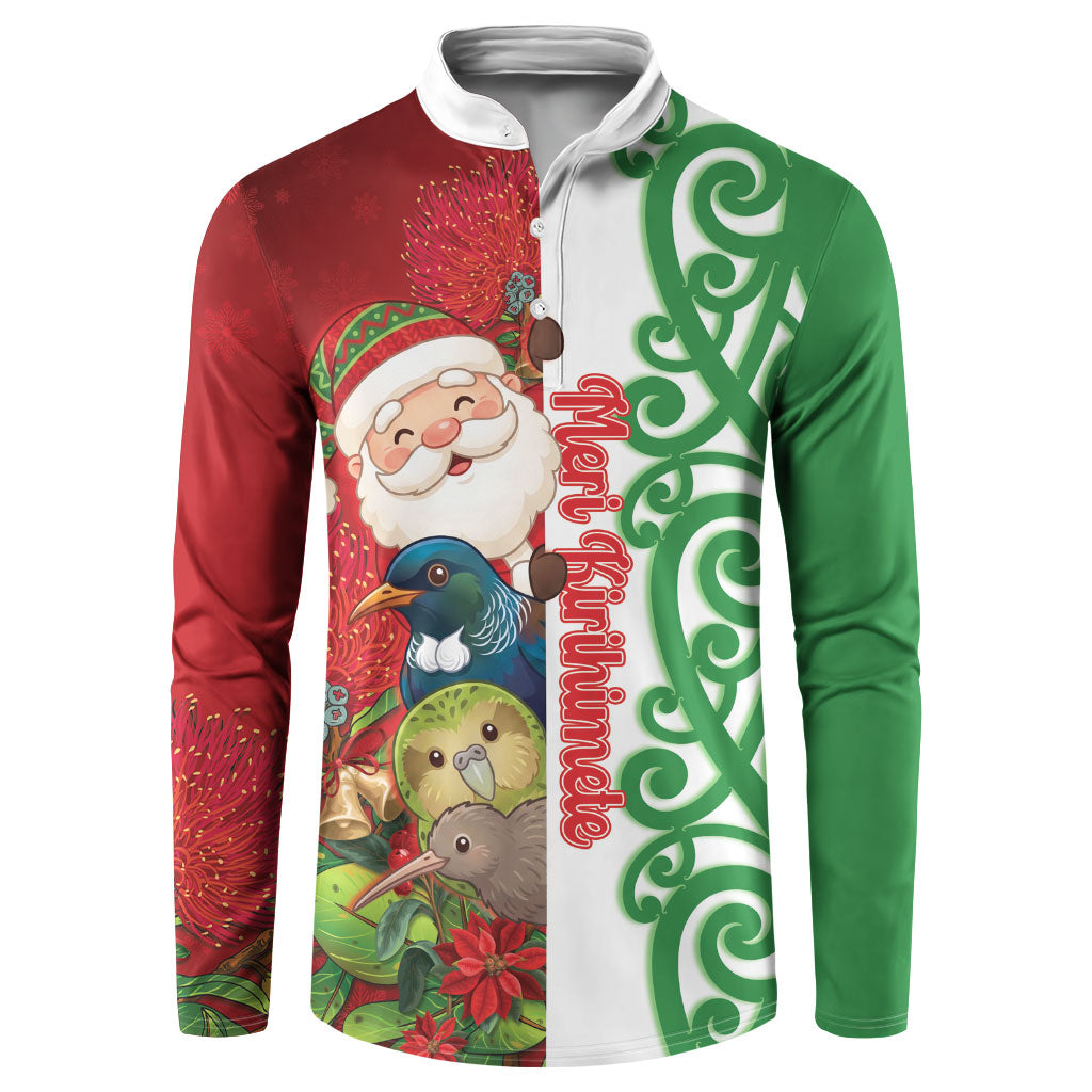 Meri Kirihimete New Zealand Personalised Button Sweatshirt Cute Santa NZ Animals and Pohutukawa