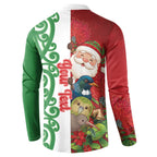 Meri Kirihimete New Zealand Personalised Button Sweatshirt Cute Santa NZ Animals and Pohutukawa