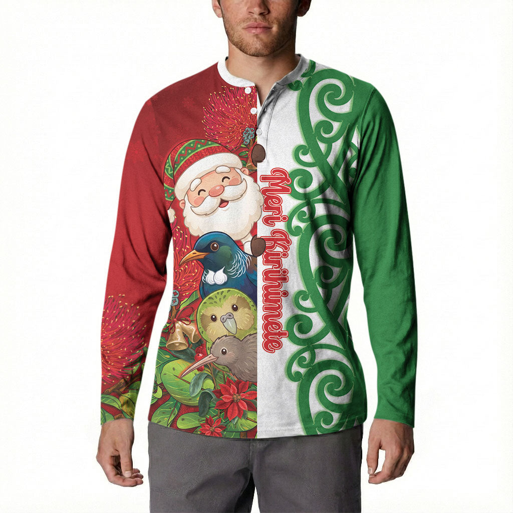 Meri Kirihimete New Zealand Personalised Button Sweatshirt Cute Santa NZ Animals and Pohutukawa