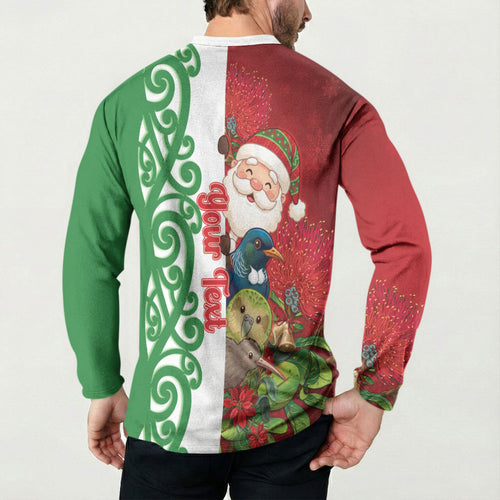 Meri Kirihimete New Zealand Personalised Button Sweatshirt Cute Santa NZ Animals and Pohutukawa