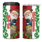 Meri Kirihimete New Zealand Personalised 4 in 1 Can Cooler Tumbler Cute Santa NZ Animals and Pohutukawa