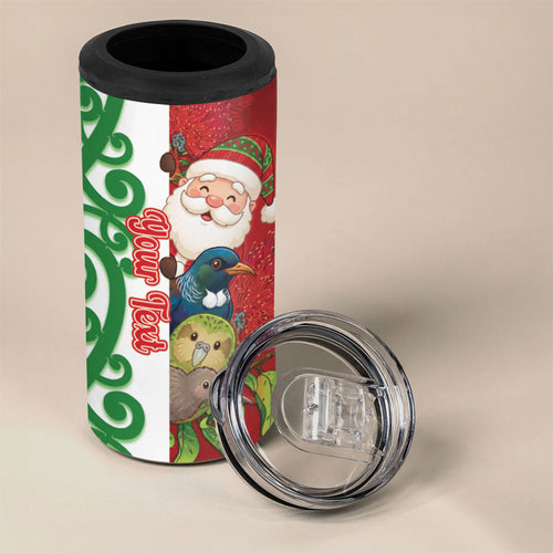 Meri Kirihimete New Zealand Personalised 4 in 1 Can Cooler Tumbler Cute Santa NZ Animals and Pohutukawa