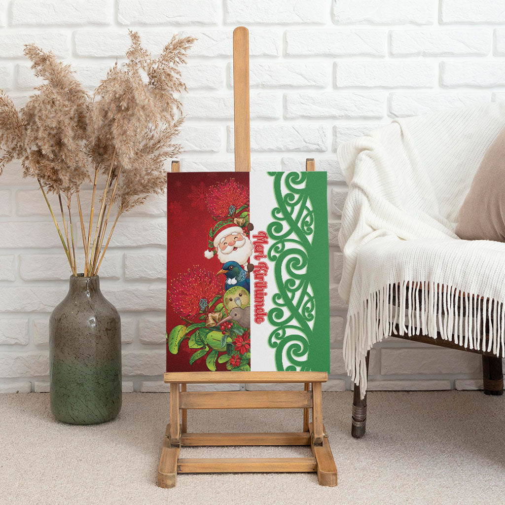 Meri Kirihimete New Zealand Canvas Wall Art Cute Santa NZ Animals and Pohutukawa