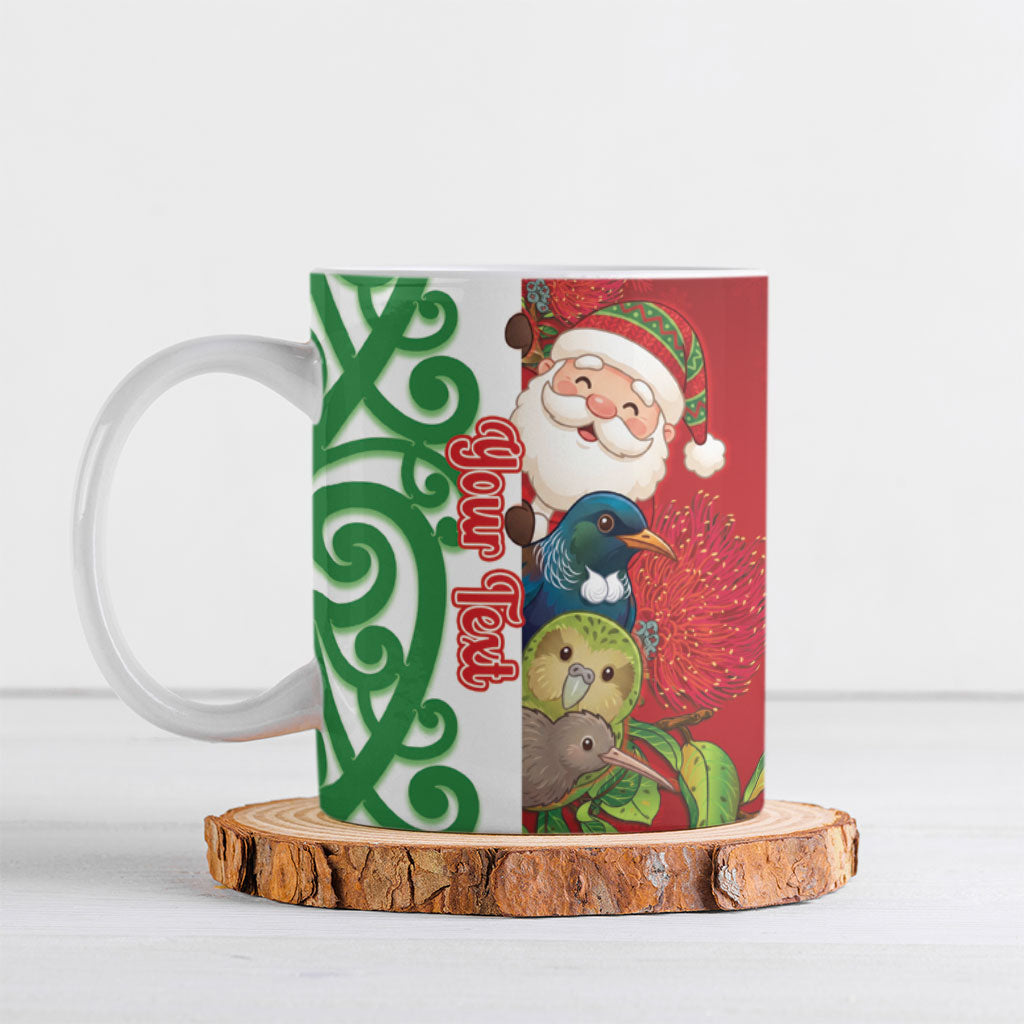 Meri Kirihimete New Zealand Personalised Ceramic Mug Cute Santa NZ Animals and Pohutukawa