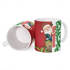 Meri Kirihimete New Zealand Personalised Ceramic Mug Cute Santa NZ Animals and Pohutukawa