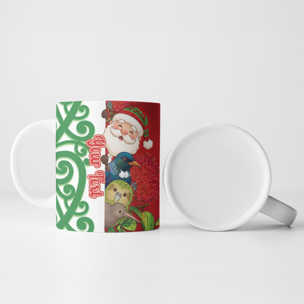Meri Kirihimete New Zealand Personalised Ceramic Mug Cute Santa NZ Animals and Pohutukawa