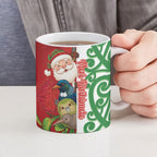 Meri Kirihimete New Zealand Personalised Ceramic Mug Cute Santa NZ Animals and Pohutukawa