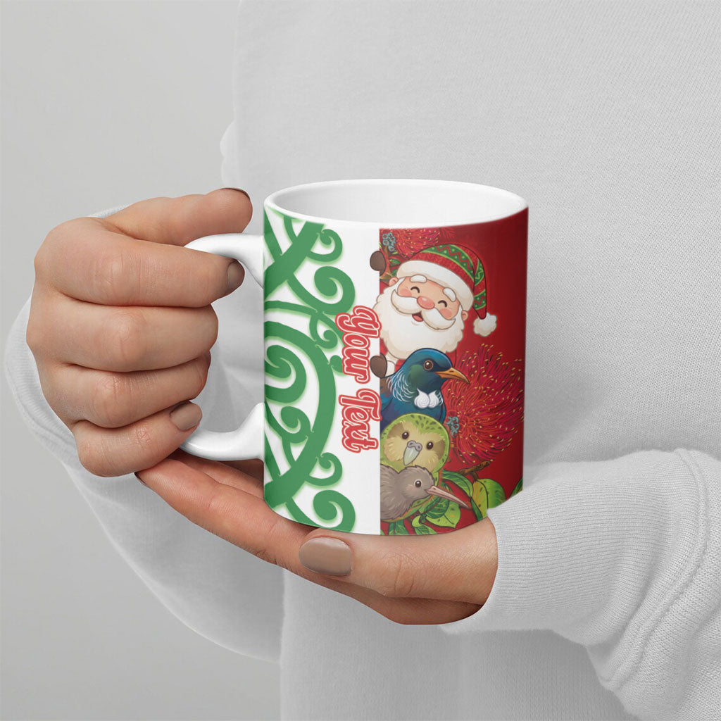 Meri Kirihimete New Zealand Personalised Ceramic Mug Cute Santa NZ Animals and Pohutukawa