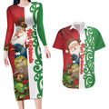 Meri Kirihimete New Zealand Personalised Couples Matching Long Sleeve Bodycon Dress and Hawaiian Shirt Cute Santa NZ Animals and Pohutukawa