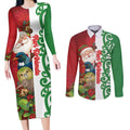 Meri Kirihimete New Zealand Personalised Couples Matching Long Sleeve Bodycon Dress and Long Sleeve Button Shirt Cute Santa NZ Animals and Pohutukawa