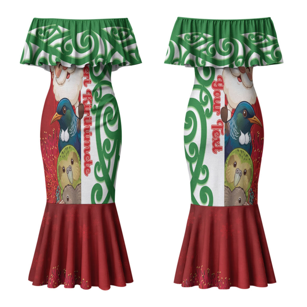 Meri Kirihimete New Zealand Personalised Couples Matching Mermaid Dress and Hawaiian Shirt Cute Santa NZ Animals and Pohutukawa LT14