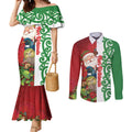 Meri Kirihimete New Zealand Personalised Couples Matching Mermaid Dress and Long Sleeve Button Shirt Cute Santa NZ Animals and Pohutukawa