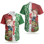 Meri Kirihimete New Zealand Personalised Couples Matching Off Shoulder Short Dress and Hawaiian Shirt Cute Santa NZ Animals and Pohutukawa LT14