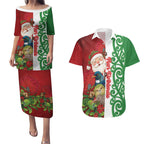 Meri Kirihimete New Zealand Personalised Couples Matching Puletasi and Hawaiian Shirt Cute Santa NZ Animals and Pohutukawa