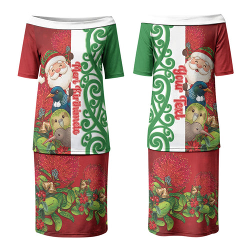 Meri Kirihimete New Zealand Personalised Couples Matching Puletasi and Hawaiian Shirt Cute Santa NZ Animals and Pohutukawa LT14