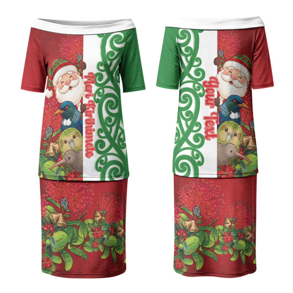 Meri Kirihimete New Zealand Personalised Couples Matching Puletasi and Long Sleeve Button Shirt Cute Santa NZ Animals and Pohutukawa LT14