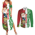 Meri Kirihimete New Zealand Personalised Couples Matching Summer Maxi Dress and Long Sleeve Button Shirt Cute Santa NZ Animals and Pohutukawa