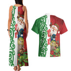 Meri Kirihimete New Zealand Personalised Couples Matching Tank Maxi Dress and Hawaiian Shirt Cute Santa NZ Animals and Pohutukawa