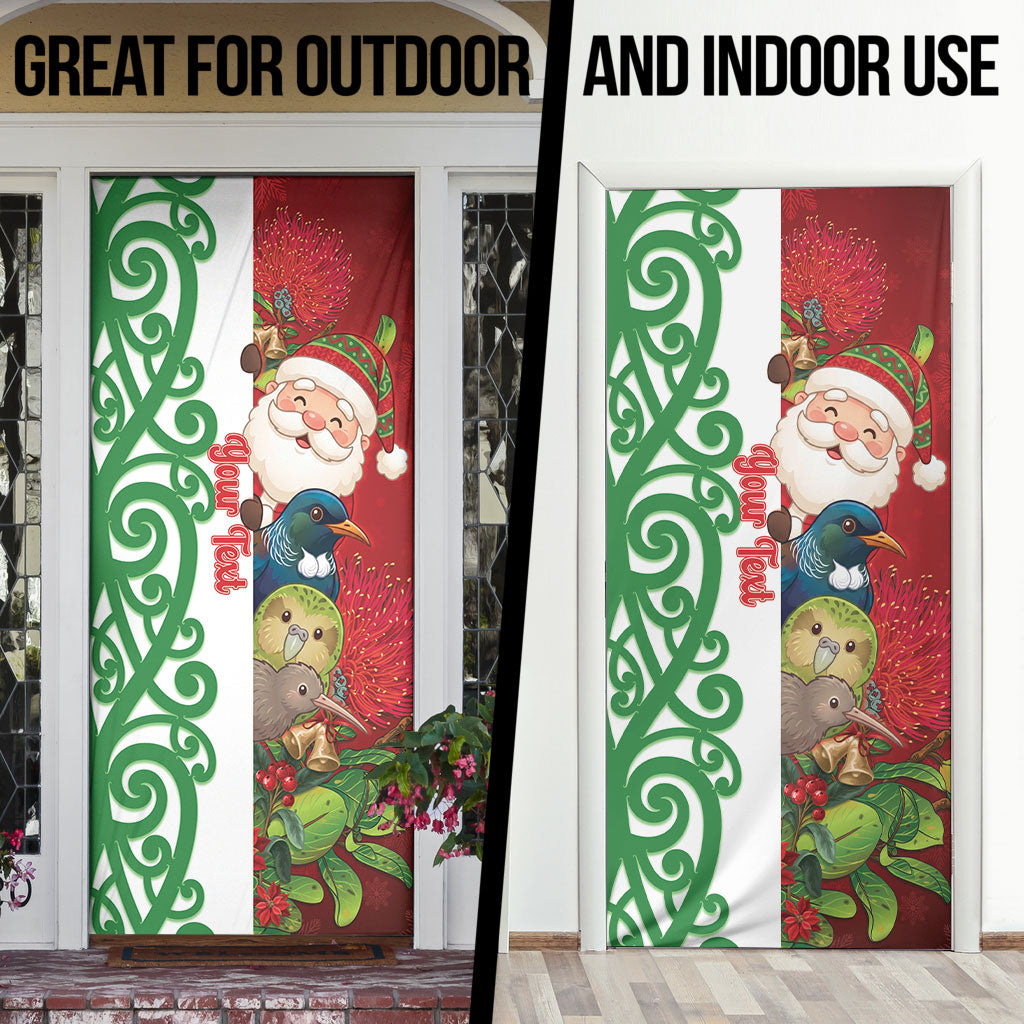 Meri Kirihimete New Zealand Personalised Door Cover Cute Santa NZ Animals and Pohutukawa