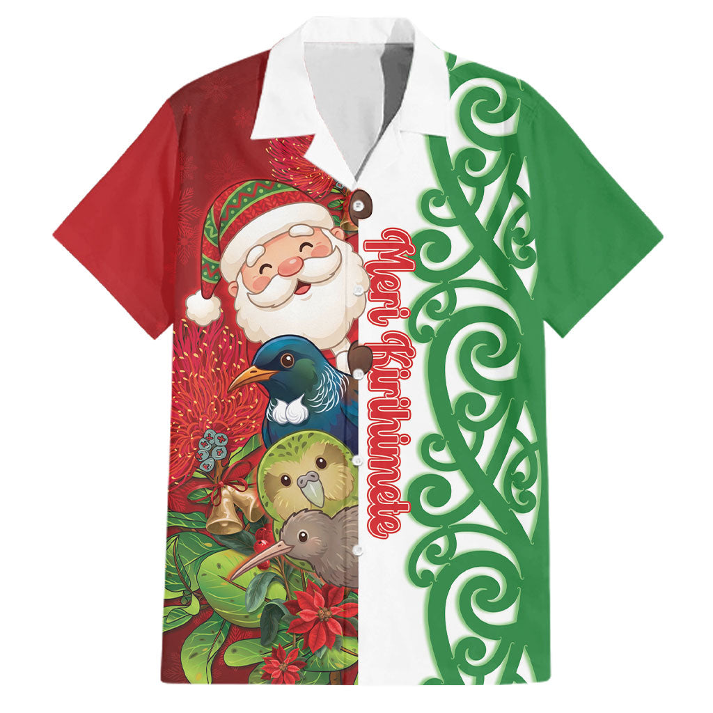 Meri Kirihimete New Zealand Personalised Family Matching Off The Shoulder Long Sleeve Dress and Hawaiian Shirt Cute Santa NZ Animals and Pohutukawa