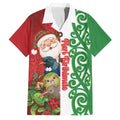 Meri Kirihimete New Zealand Personalised Family Matching Off The Shoulder Long Sleeve Dress and Hawaiian Shirt Cute Santa NZ Animals and Pohutukawa