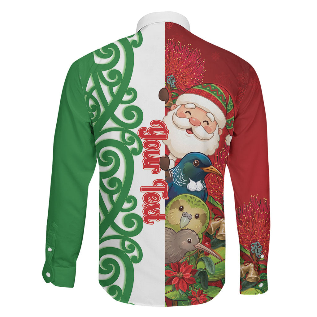 Meri Kirihimete New Zealand Personalised Family Matching Off The Shoulder Long Sleeve Dress and Hawaiian Shirt Cute Santa NZ Animals and Pohutukawa