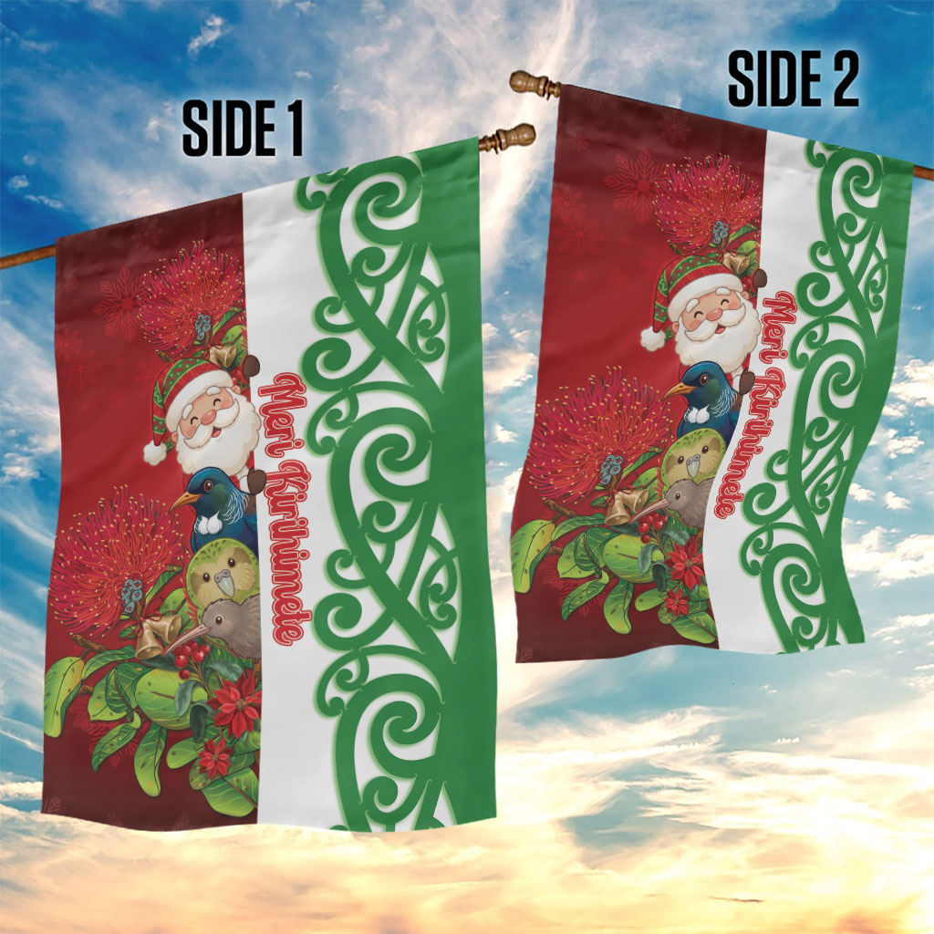 Meri Kirihimete New Zealand Garden Flag Cute Santa NZ Animals and Pohutukawa