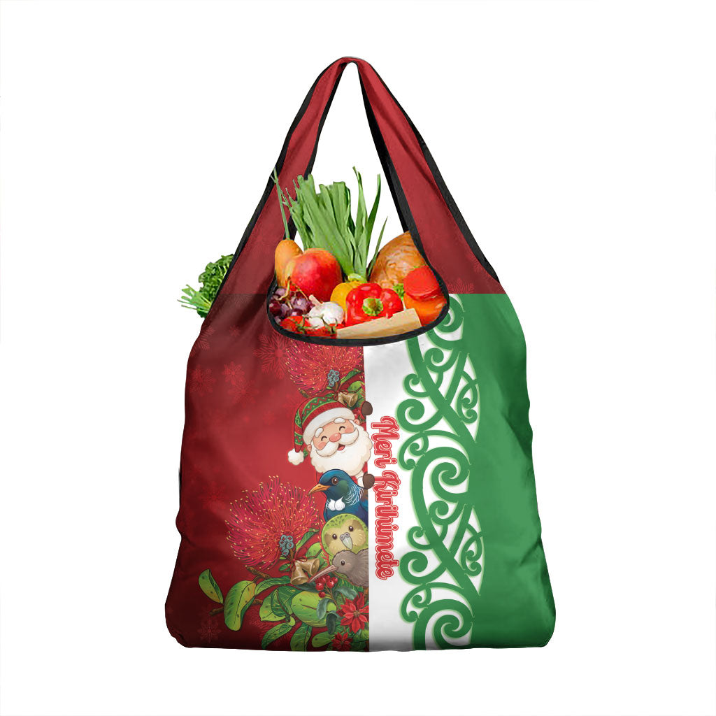 Meri Kirihimete New Zealand Grocery Bag Cute Santa NZ Animals and Pohutukawa