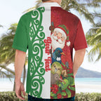 Meri Kirihimete New Zealand Personalised Hawaiian Shirt Cute Santa NZ Animals and Pohutukawa