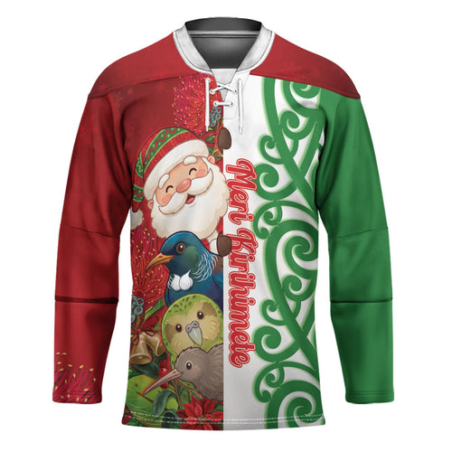 Meri Kirihimete New Zealand Personalised Hockey Jersey Cute Santa NZ Animals and Pohutukawa