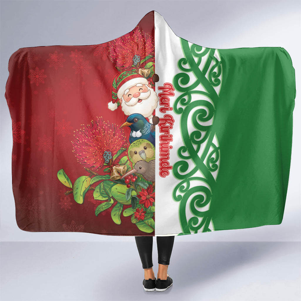 Meri Kirihimete New Zealand Hooded Blanket Cute Santa NZ Animals and Pohutukawa