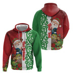 Meri Kirihimete New Zealand Personalised Hoodie Cute Santa NZ Animals and Pohutukawa