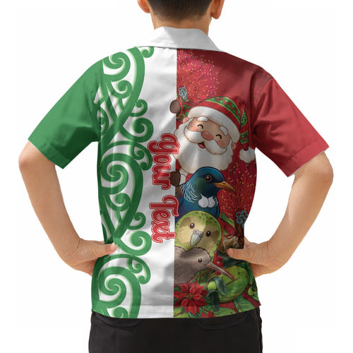 Meri Kirihimete New Zealand Personalised Kid Hawaiian Shirt Cute Santa NZ Animals and Pohutukawa LT14