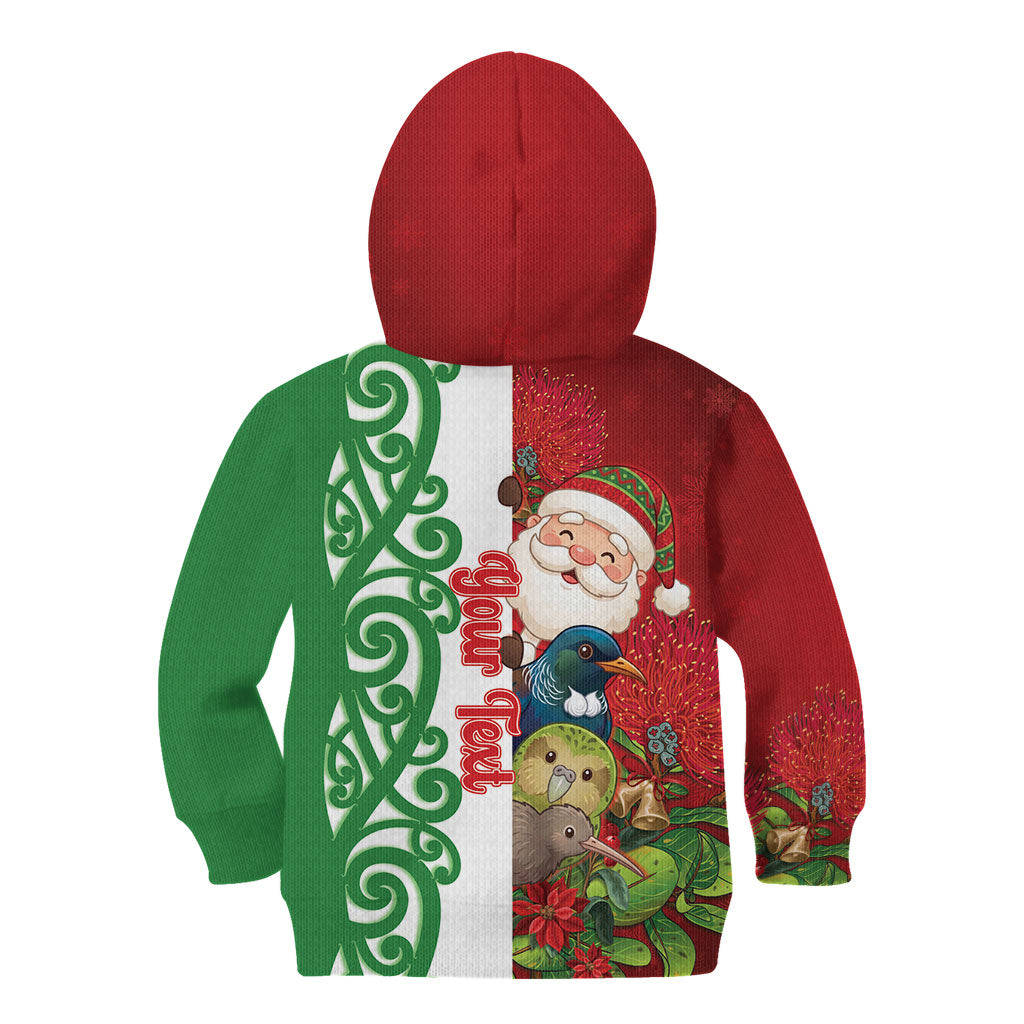 Meri Kirihimete New Zealand Personalised Kid Hoodie Cute Santa NZ Animals and Pohutukawa