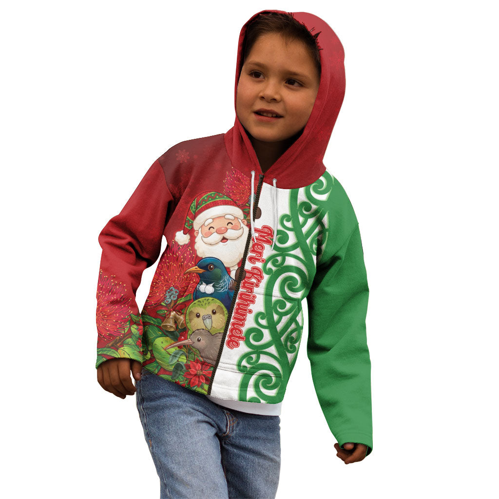 Meri Kirihimete New Zealand Personalised Kid Hoodie Cute Santa NZ Animals and Pohutukawa