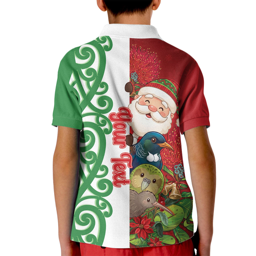 Meri Kirihimete New Zealand Personalised Kid Polo Shirt Cute Santa NZ Animals and Pohutukawa