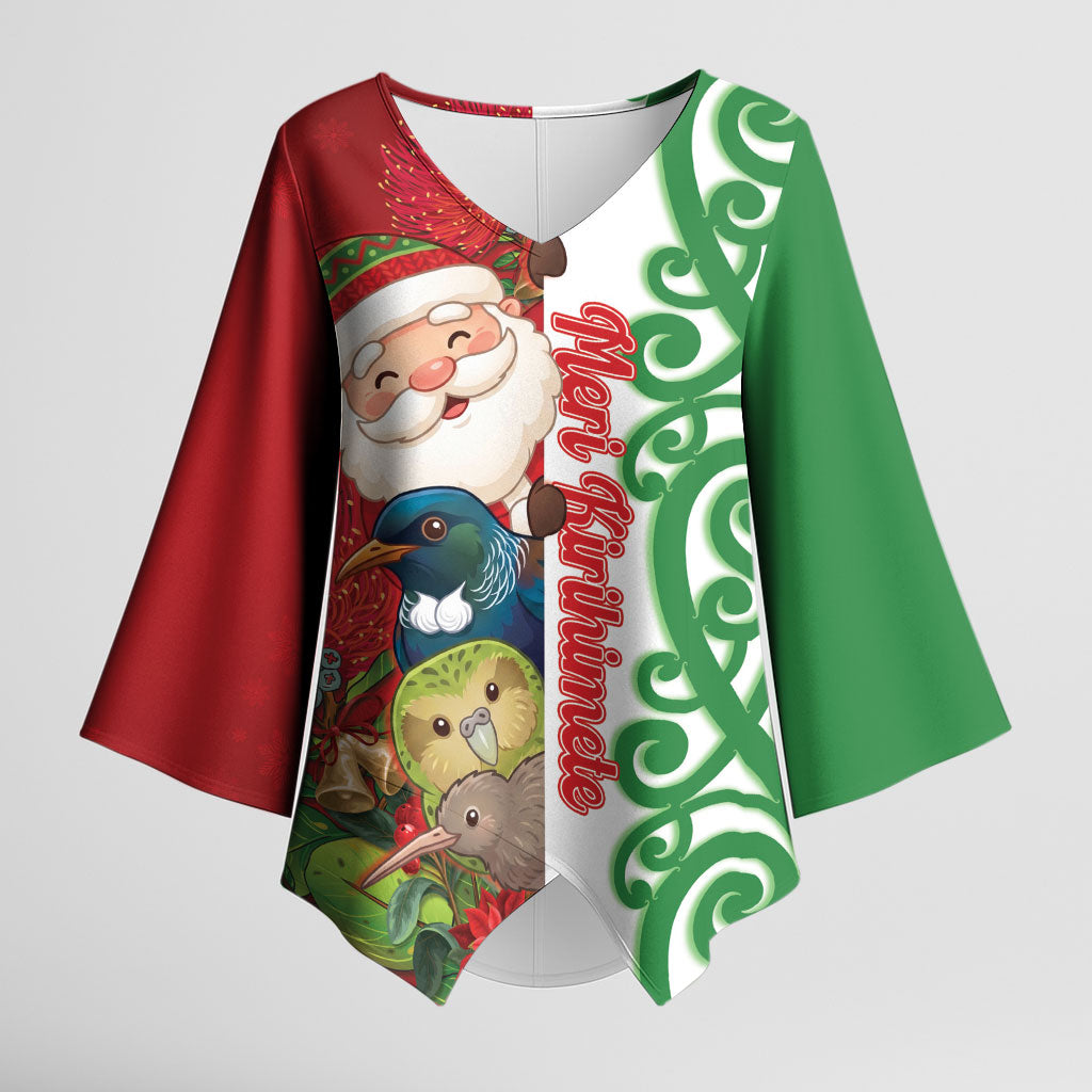 Meri Kirihimete New Zealand Personalised Kimono Sleeve Blouse Cute Santa NZ Animals and Pohutukawa